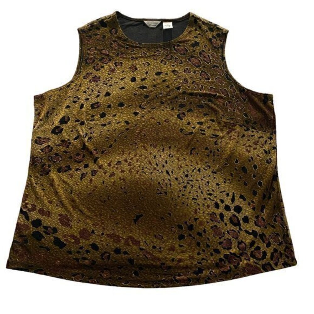 Laura Ashley Woman Blouse Tank Top Leopard Print Rounded Neckline Size 2X